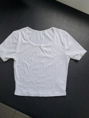White Ribbed Scoop-Neck Crop Top